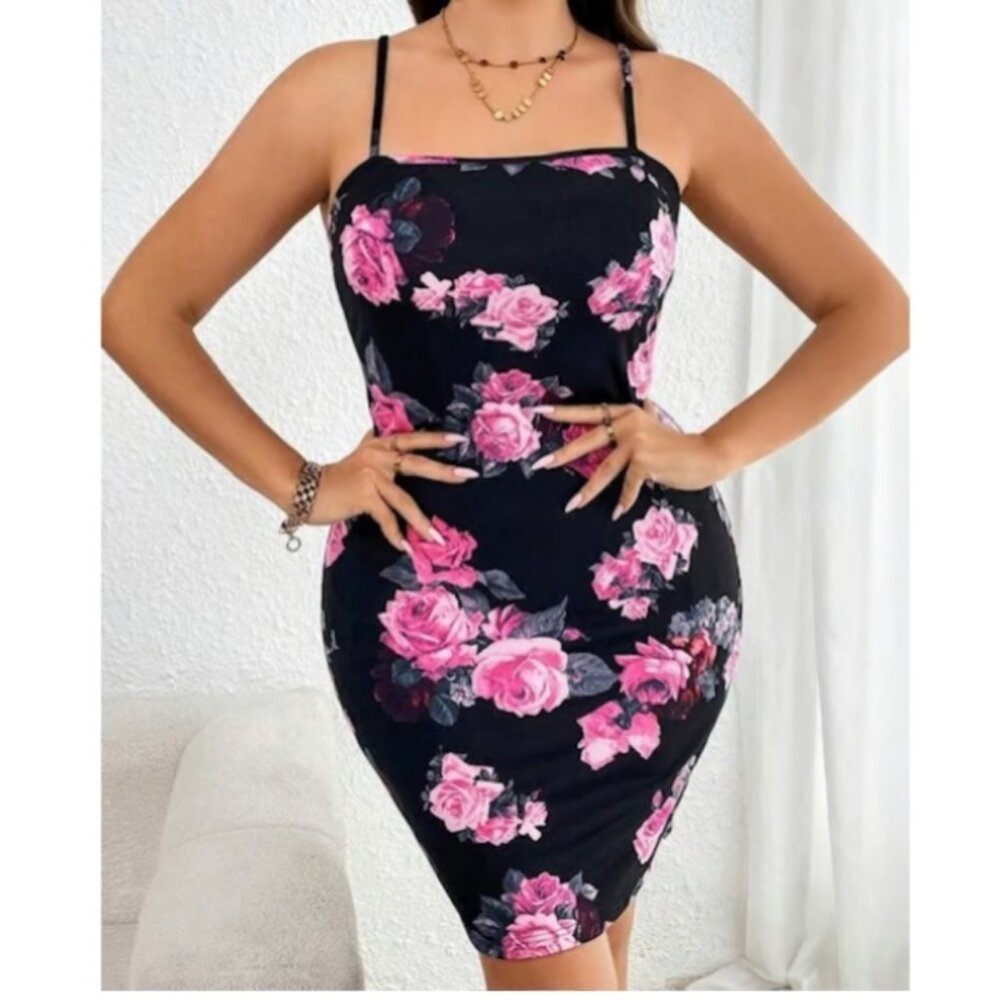 NWOT SHEIN Privé Plus Floral Print Cami Bodycon Dress SZ 14 (1XL)